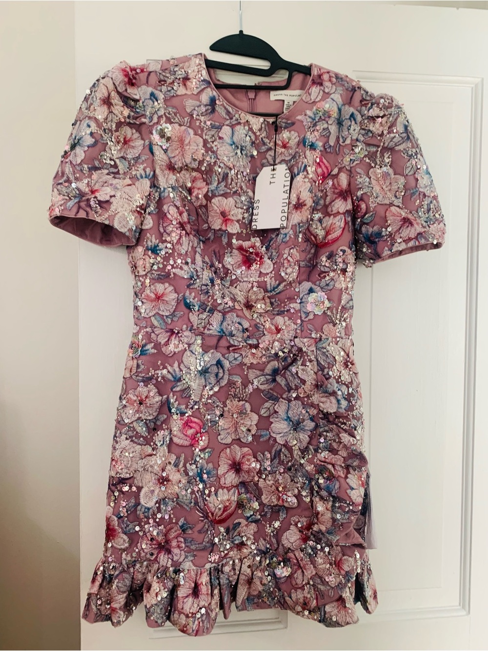 Dress the Population Dusty Pink Floral Sequin Short Dress